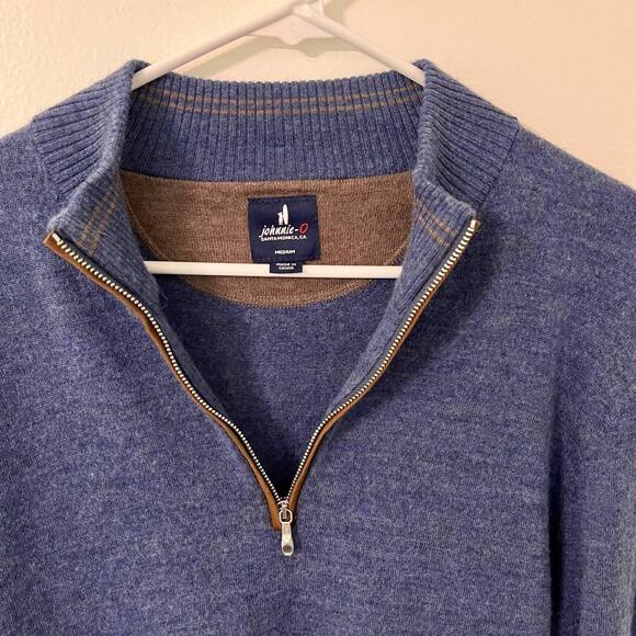 Johnnie-O Merino Wool Sweater Mens Size Medium Blue Quarter Zip Pullover Office - Picture 3 of 10